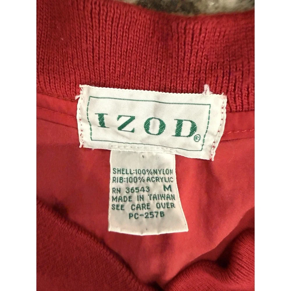 Vintage 90s IZOD V-Neck Windbreaker Pullover Red Medium Gorpcore Golf Jacket